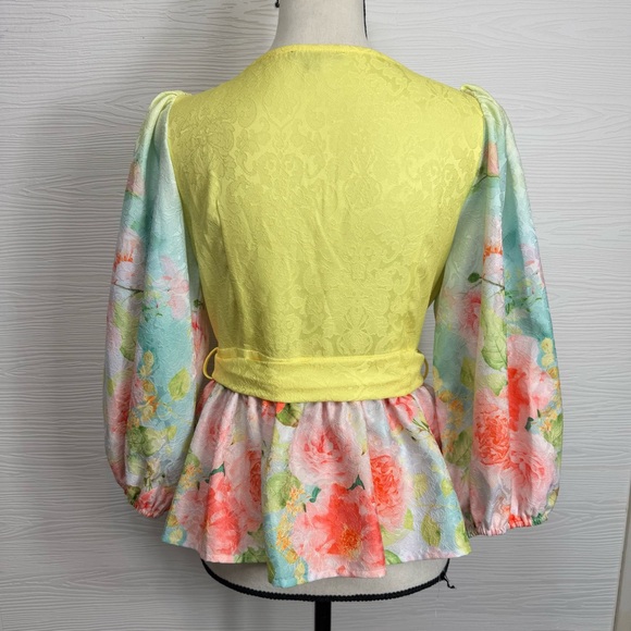 Alberto Makai 2023 Floral Wrap Blouse - Yellow and Multicolor - Picture 9 of 11